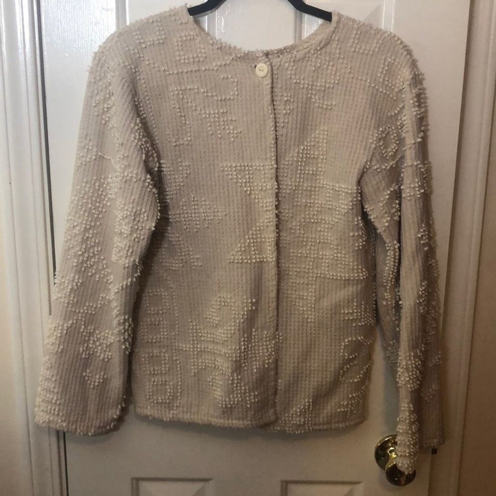 Vintage Cream Cardigan Womens Size L Coquette Feminine Demur Dainty Casual
